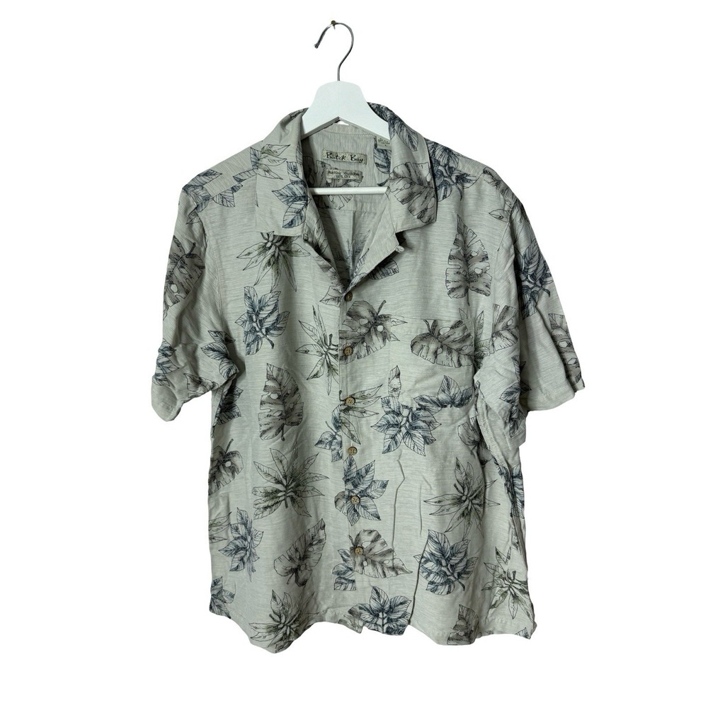 Batik Bay Mens Silk‎ Hawaiian Shirt gray floral sz Large